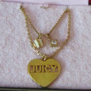 Juicy Couture Gold Tone Double Strand Heart and Charm Necklace